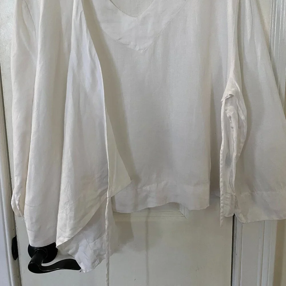 bryn Walker White Wrap-Style Linen Blend Blouse - Picture 3 of 8
